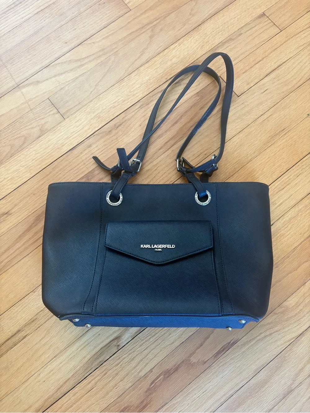 Karl Lagerfeld Paris Black Tote with Front Flap Pocket - Picture 1 of 4
